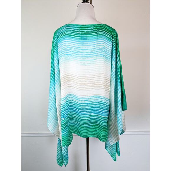 Chico's Poncho Top Beaded Green Ombre Striped Boho Vacation Summer Size S/M - Picture 9 of 15
